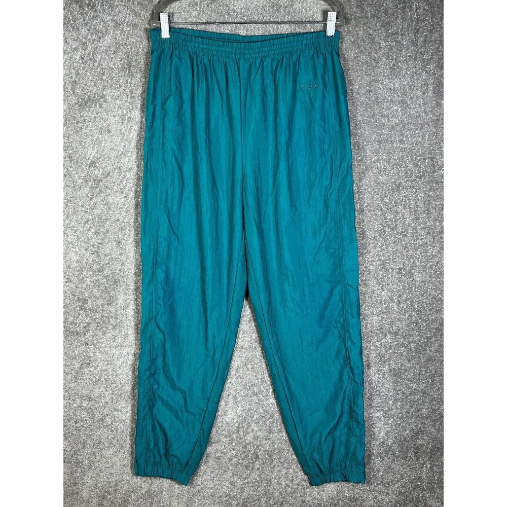 Vintage Reebok Pull On Ankle Zip Jogger Track Pants Size Large Teal Pockets